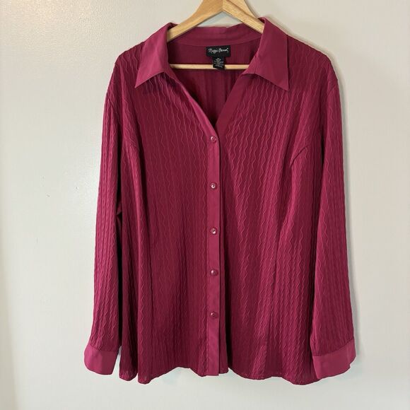 Maggie Barnes Tops - Maggie Barnes Pink Textured Blouse Long Sleeve Button Up Top Womens Sz 2X